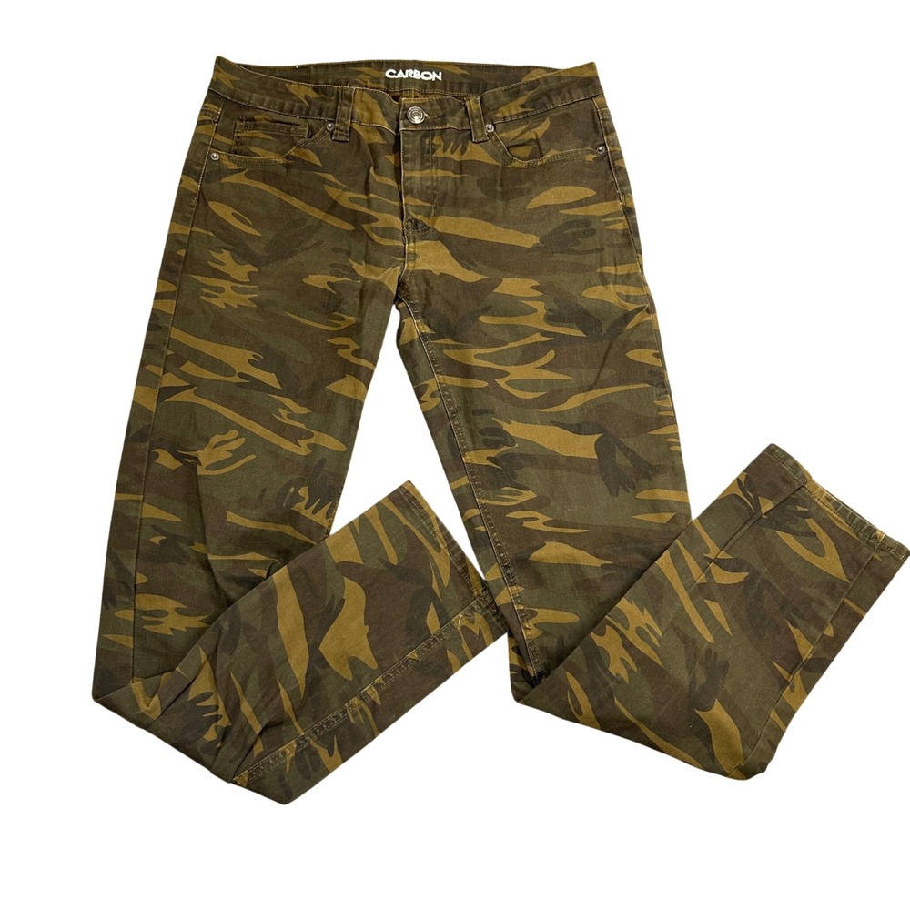 Carbon Mens Skinny Camo Pants Green Brown Camouflage 32x32 Stretch Slim Fit